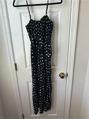 LOFT Black and White Diamond Print Jumpsuit Size S